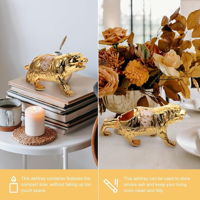 منفضة سجائر معدنية على شكل نمر مع غطاء مقاوم للرياح لتزيين المنزل والمكتب للهواة - Image 4